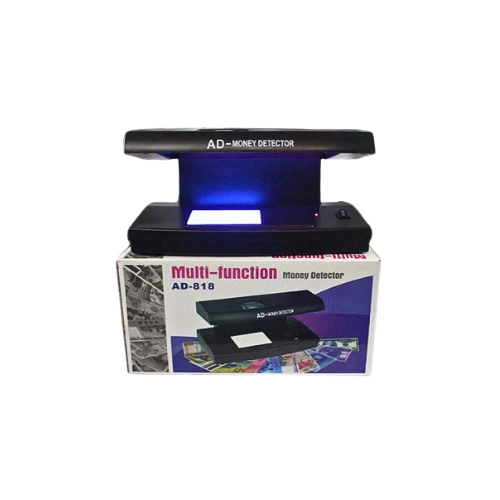 AD-818 PRO Fake Note Detector showing UV light revealing security threads on currency