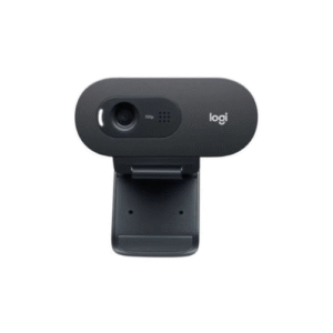 Logitech C505e HD Webcam with 7ft cable showing long-range mic and 720p video quality
