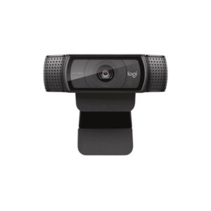 Logitech C920 HD Pro Webcam mounted on laptop showing 1080p video with dual mics