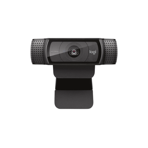 Logitech C920 HD Pro Webcam mounted on laptop showing 1080p video with dual mics